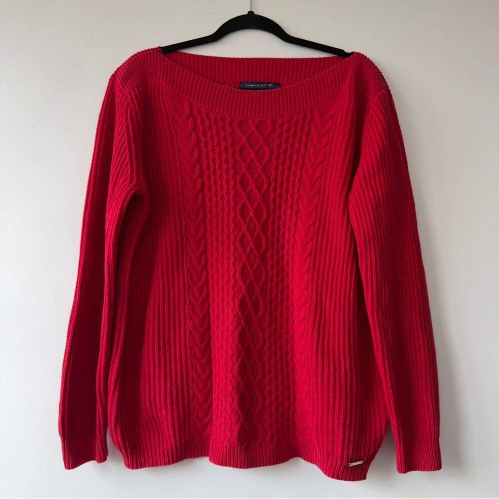 Women's Red Cable Knit Sweater Tommy Hilfiger